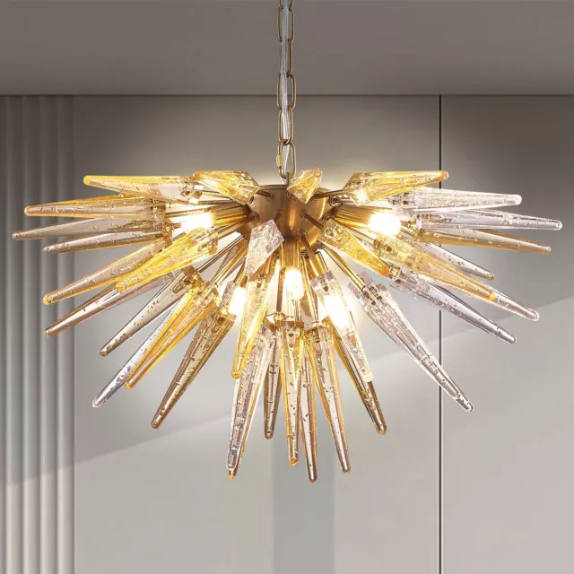 Blown Glass Sputnik Chandelier Aged Brass Murano Crystal Light Fixture 32 inch