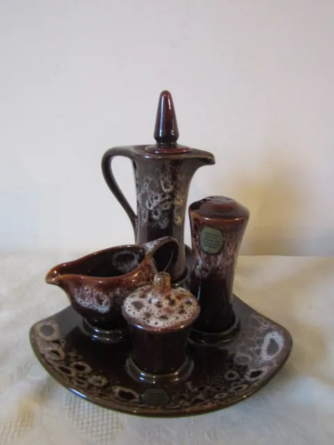 Vintage Retro Kernewek Pottery Honeycomb Drip Cruet Condiment Set NO SALT SHAKER