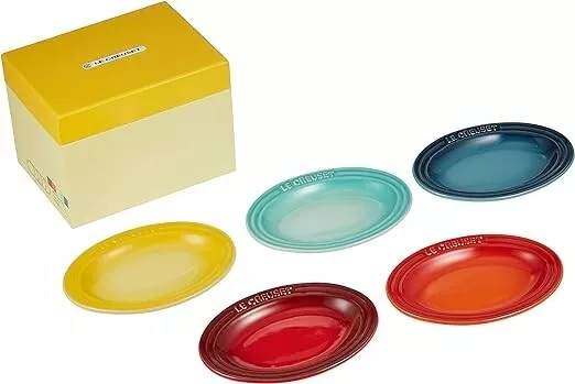 LE CREUSET mini oval plate Multicolor Stoneware Set of 5 plates 180g NEW