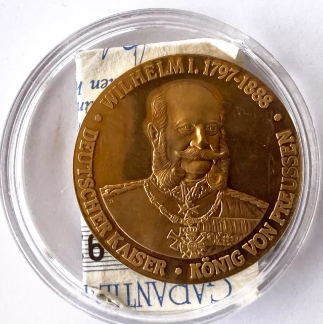 100 J. Gedenk Münze hartvergoldet Kaiser Wilhelm I. 1797-1888 König von Preussen 3