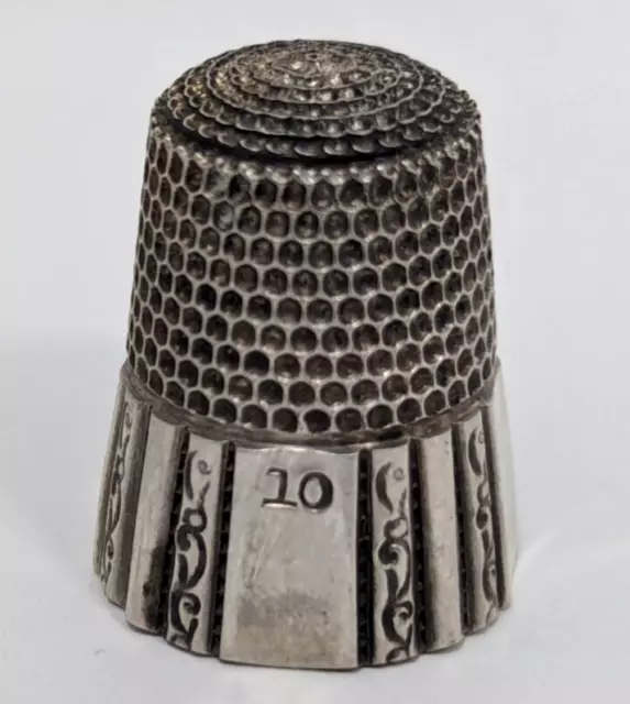 Antique Simons Brothers Sterling Silver Fluted Octagon Sz 10 Sewing Thimble A24
