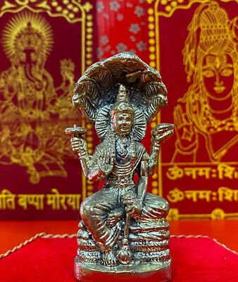 Narayana Vishnu God Brass Statue Hindu Deity Figure Talisman Thai Amulet