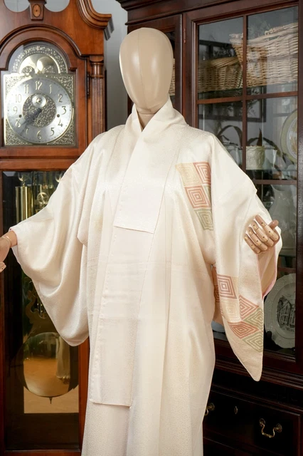 Dear Vanilla Japanese Silk Kimono Women's Robe Gown Authentic Japan Vintage Mint 2