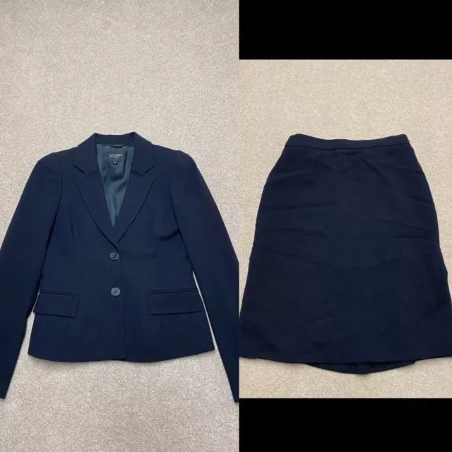 Giacca blazer Hobbs London lana 2 pezzi tuta 10 e gonna 12 blu donna