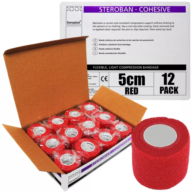 Full Box Self Adhesive Steroplast Cohesive First Aid Bandage Wrap 5cm x 12 Rolls