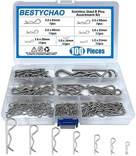 BESTYCHAO 100 Stck. Edelstahl Spins Sortiment, R Clips Split Pins Ret