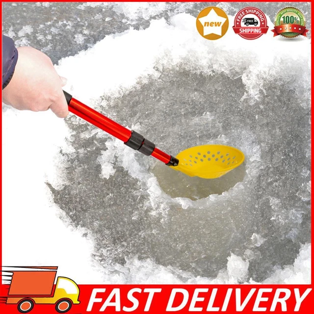 2 Pcs Ice Fishing Scoop Skimmer Iron Ice Slush Scoop With Wood Handle Winter Outdoor Fishing Shovel Ice Tools Metal Wood Design Silver