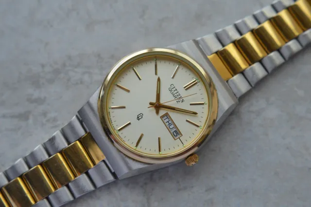 November 1989 Citizen CQ Gold Silver Quartz Bracelet Men's Watch