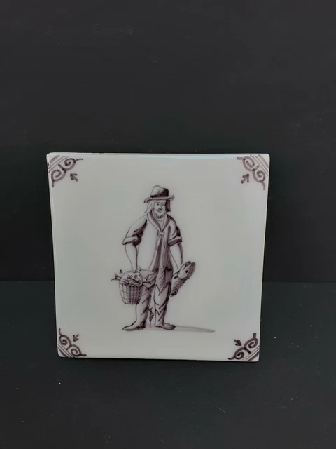 Ancien Carreau Carrelage Faience De Delft 13cm Manganèse Soldat Tiles Azulejos