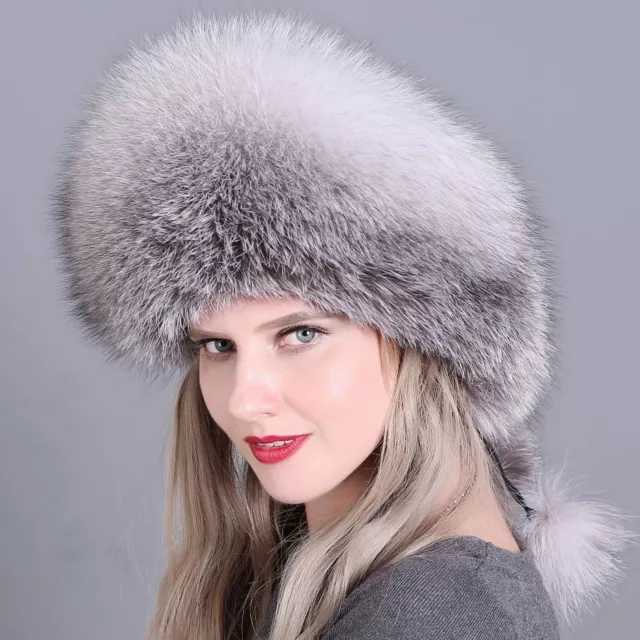 Real Fox fur hat Women's Russian Ushanka trapper snow skiing caps earflap warm