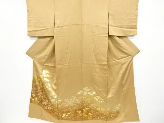 6864948: Japanese Kimono / Vintage Iro-Tomesode / Kinsai / Rough Wave & Kiku