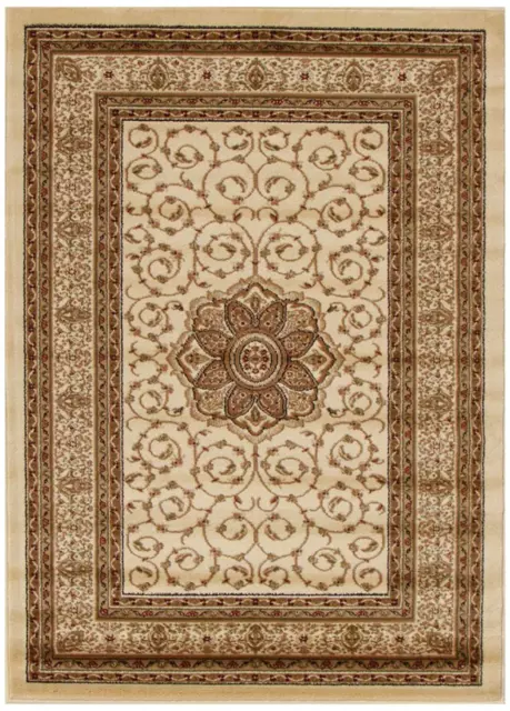 Traditional Floor Rug Medallion Classic Design Ivory Carpet Mat Pile Non-Skid