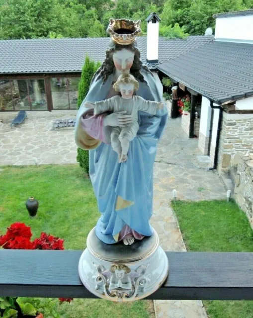 1900 Vieux Andenne Bisque Porcelain  Virgin Mary Infand Jesus Statue Figure-19"