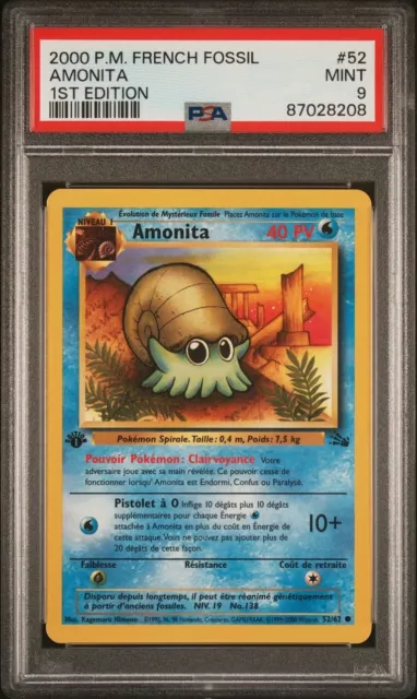 Carte Pokémon : Amonita 52/62 - Psa 9 - Fossile Édition 1
