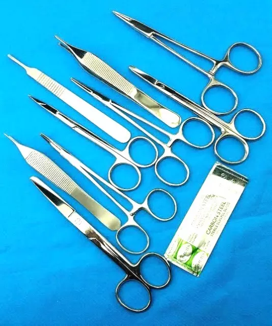 9 Pcs Suture Laceration Medical Student Surgical Instruments Kit + 7 Blades # 20