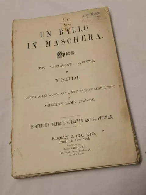 Verdi - Un Ballo In Maschera Sheet Music Book - Boosey & Co - Italian & English