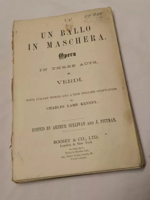 Verdi - Un Ballo In Maschera Sheet Music Book - Boosey & Co - Italian & English