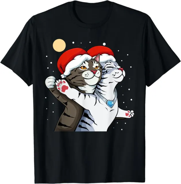 NEW LIMITED Cat Santa Hat Meme Christmas Pajama Funny Kitten Gift T-Shirt S-3XL