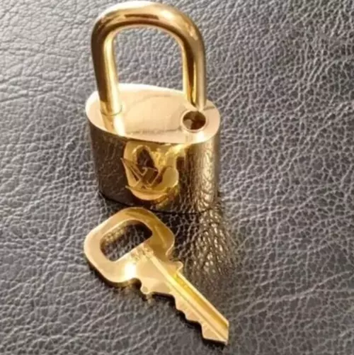 B000_LOUIS VUITTON PADLOCK Lock & Key Brass Gold Authentic Number