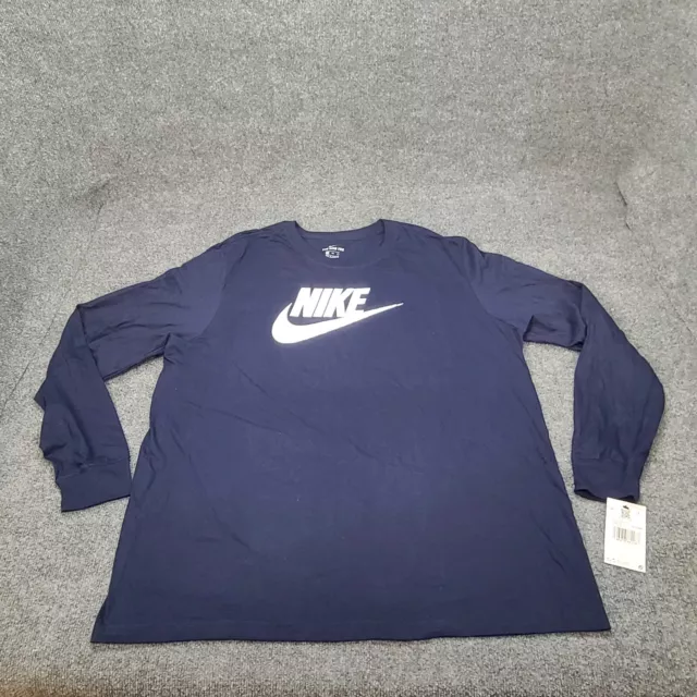 Nike Shirt Mens 2XL XXL Blue Navy White Logo Long Sleeve Cotton New Tee 2891