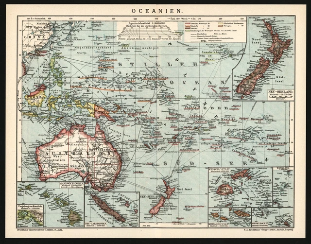 Landkarte anno 1902 - Ozeanien Südsee - Neuguinea Karolinen Marshall Marianen
