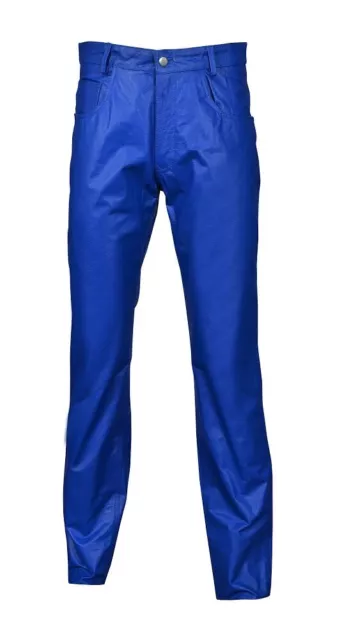 Men's Genuine Leather Pant Jeans Style 5 Pockets Motorbike Blue Pants New