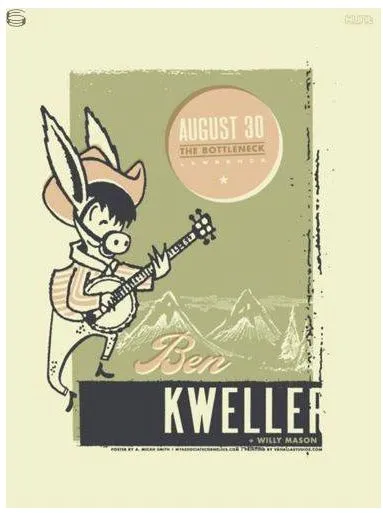 Ben Kweller Gig Poster, Lawrence 2007 (Original Silkscreen) 18 x 24’ Print