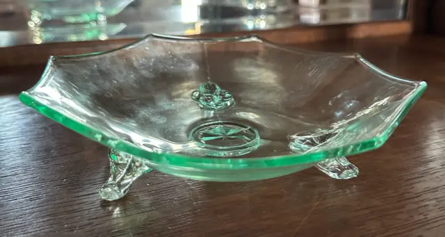 Vtg Fostoria Fairfax Green Footed Dish Bowl Depression Glass