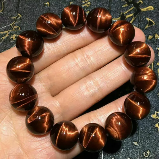 100% Natural 16mm Red Tiger's Eye Round Gemstone Beads Bracelet 7.5" AAA++