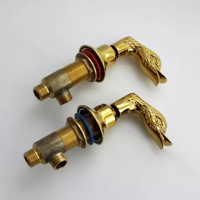 Luxury Gold Swan Shaped Cold & Hot Mixer Handles For Bathroom Sink 3 Hole Faucet