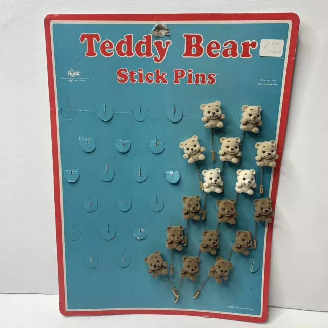 Vintage Russ Fuzzy Teddy Bear Lapel Brooch Stick Pins 16 Bears