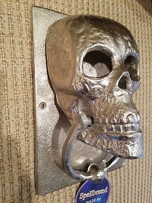 New Cast Iron Skull Gothic Silver Door Knocker Decor Towel Holder HALLOWEEN
