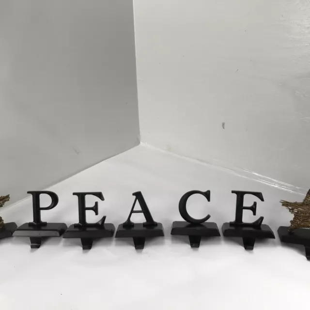Christmas Mantle Shelf Stocking Hangers Metal & Wicker Holder Letters  *PEACE*