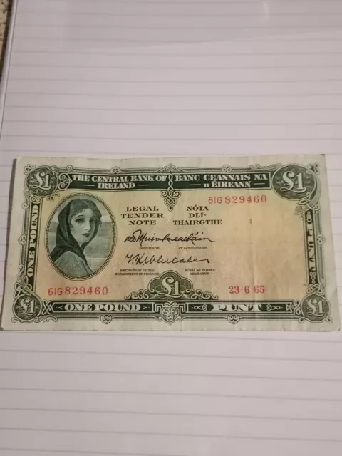 Ireland Bank note, Central Bank Of Ireland £1 Pound, 1965, Lady Lavery.