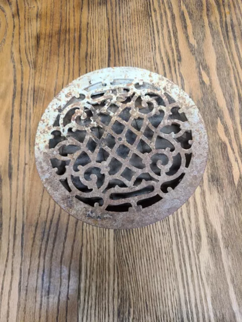 Vintage Round Cast Iron Floor Register Heat Grate Vent Grille Ornate Salvage