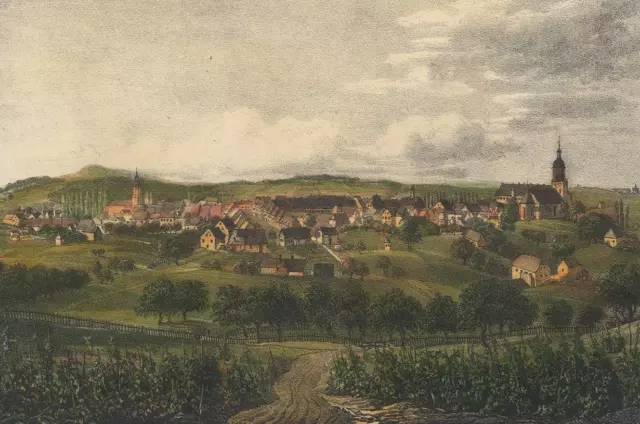 KÖNIGSBRÜCK - Gesamtansicht - Saxonia - kolorierte Lithographie um 1840