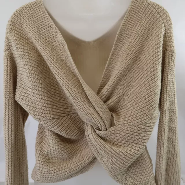 Astr The Label Long Sleeve Sweater Womens Size S Tan Beige Knit Back Tie