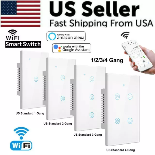 1/2/3/4 Gang WiFi Smart Wall Touch Light Switch Glass Panel For Alexa/Google APP