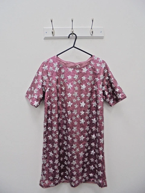 Next Girls Pink / Silver Star Sequin Short Sleeve Party Dress Age 12 Years BNWT