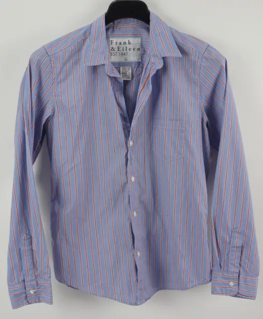 Frank & Eileen Barry Women's Large Long Sleeve Blue Red Stripe Button Up Shirt