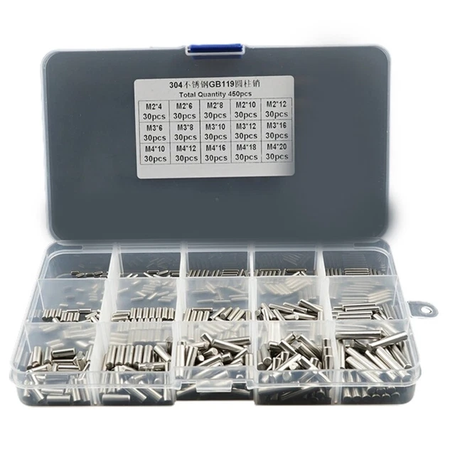 Cylindrical Pin Metal Hardware Assortment 450pcs/set Locating Dowel Fastener