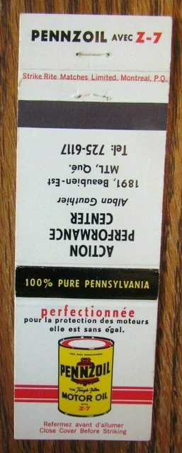 Pennzoil Motor Oil Matchbook Matchcover: Alban Gauthier (Montreal, Quebec) -E15