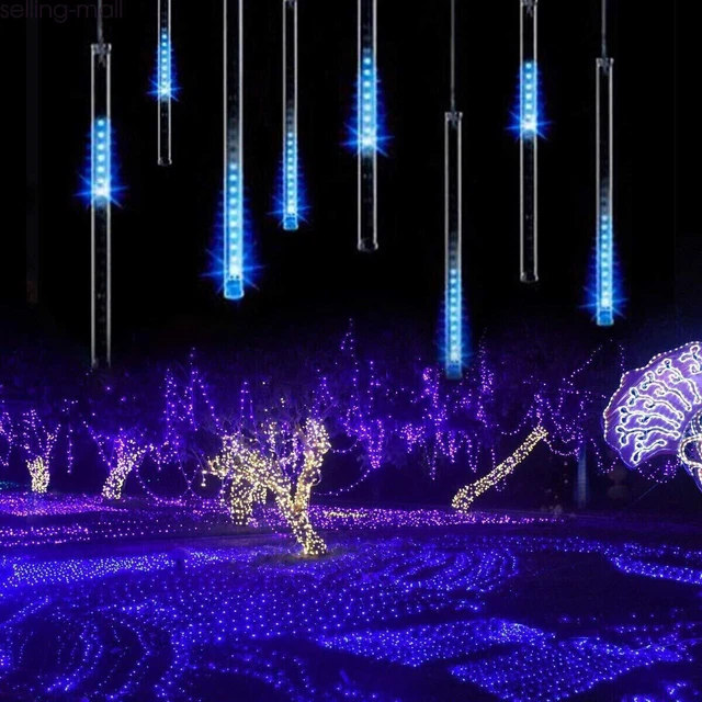 LED Meteor Shower Lights Outdoor Falling Rain Drop Icicle String Waterproof Blue