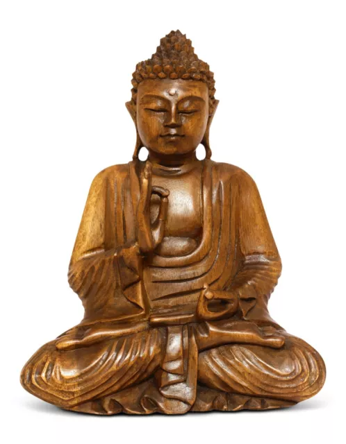 16" Wooden Meditating Buddha Statue Hand Carved Sculpture Figurine Wood Decor