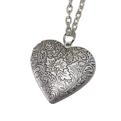 Handmade Oxidized Silver Ornate Heart Locket Necklace