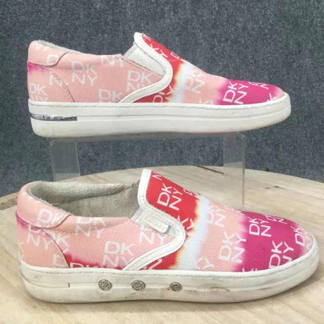 DKNY Shoes Womens 7.5 Slip On Sneakers Pink White Leather Low Top Closed Toe