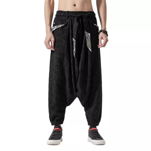 Pantaloni Kung Fu Cinesi Uomo Tai Chi Pantaloni Allenamento Wushu Harem Lacciati Scissi