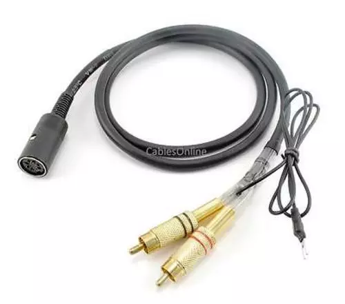 3ft Din7 Female to Gold 2-RCA Male TurnTable Cable w/ Ground 2