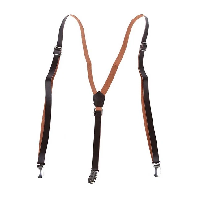 Coffee Faux Leather Adjustable Band Suspenders Braces J9J9