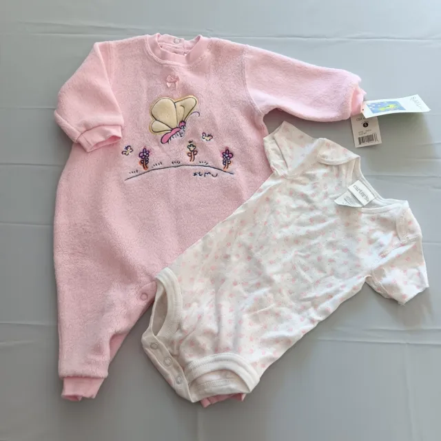 Carter's Baby Girls Romper 0-3 Months Pink Long Sleeve & Floral Butterfly Lot